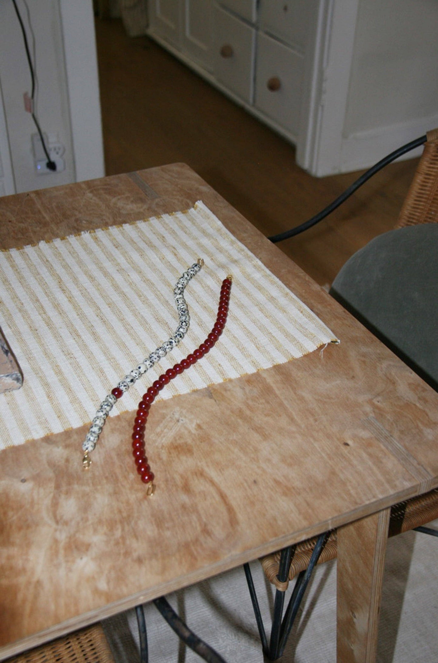Poppy Dalmatian Jasper and Carnelian Beaded Necklace: 18"