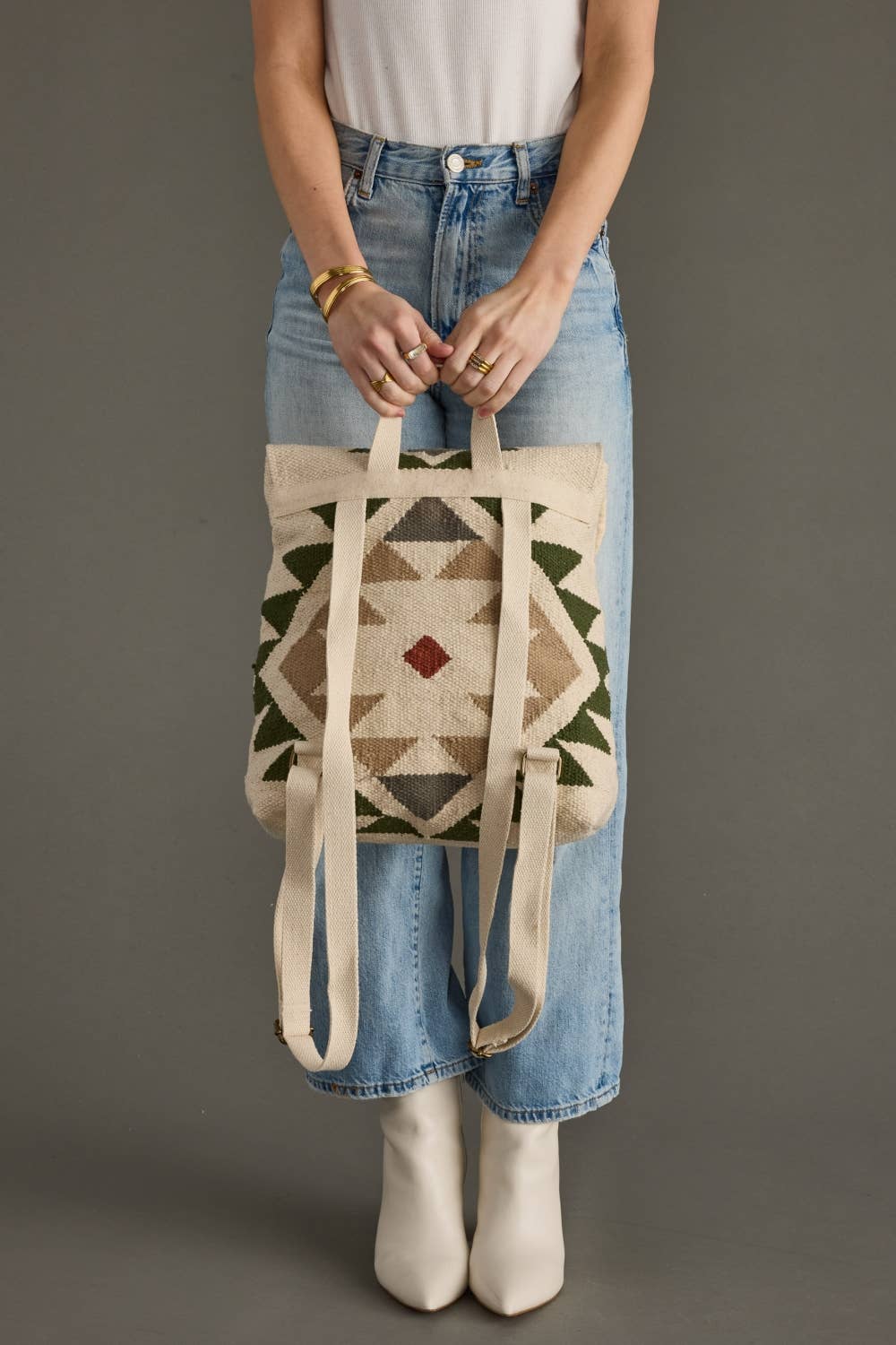 Woven Wool & Cotton Backpack - Tricolor