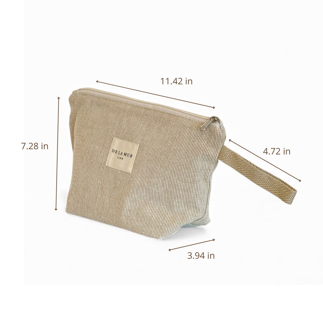 Striped Jacquard Large Makeup Bag – Olive & Cream (Foz)