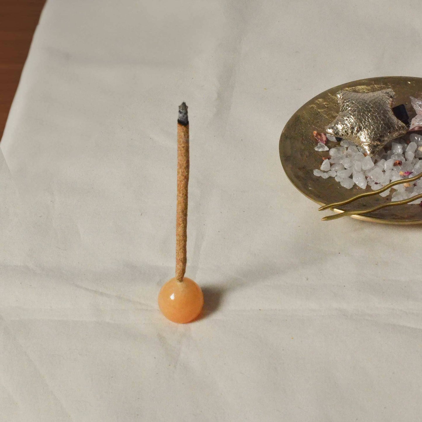 Hand-carved Sphere Topaz Incense Holder