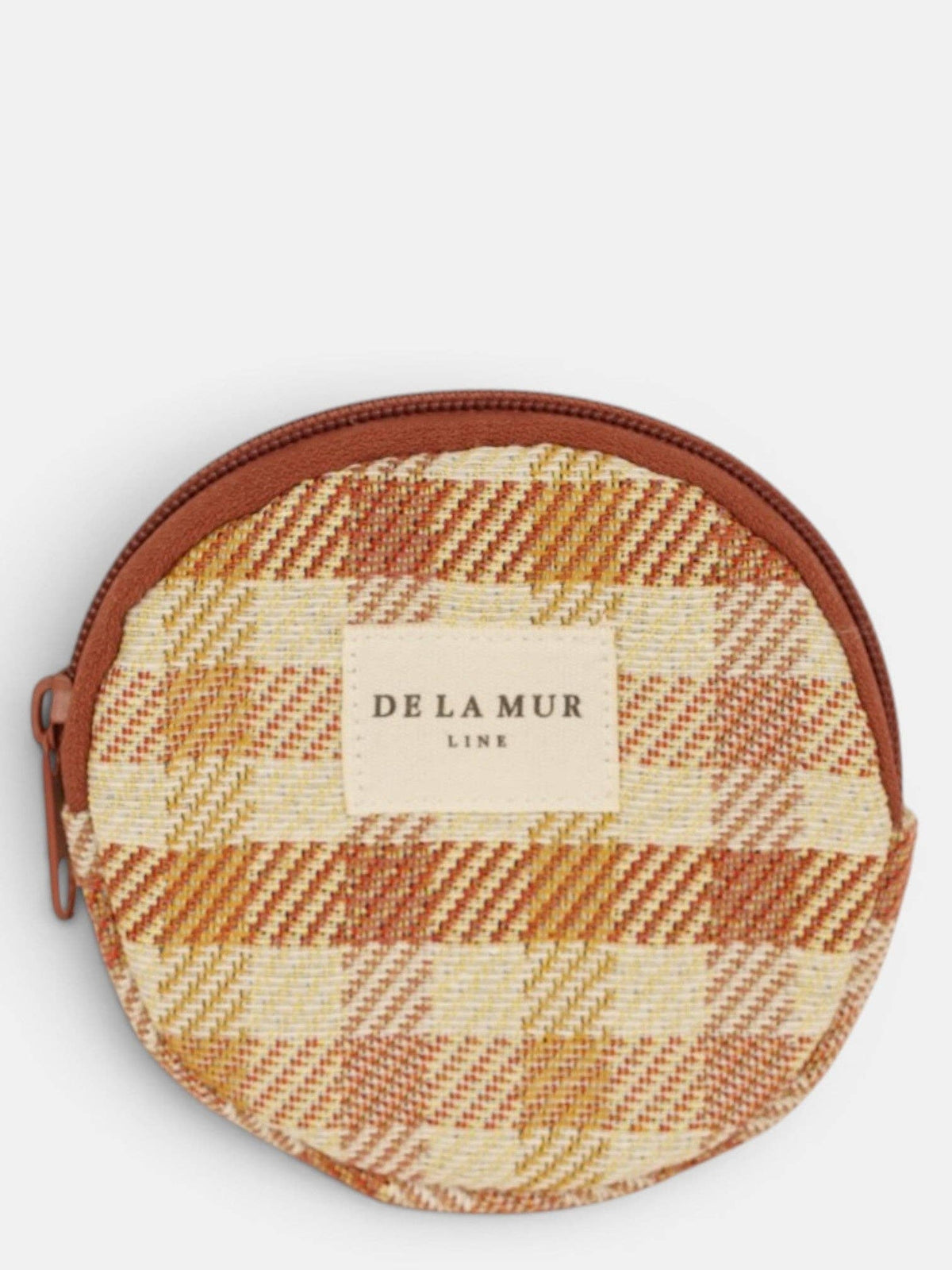Gingham Jacquard Round Coin Purse – Terracotta & Orange (Zia)