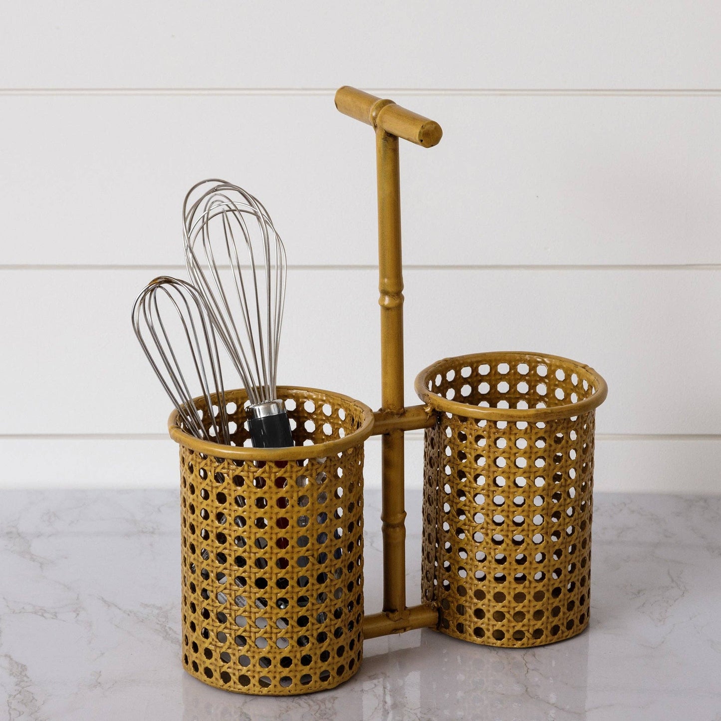 Utensil Holder - Metal Caning And Bamboo