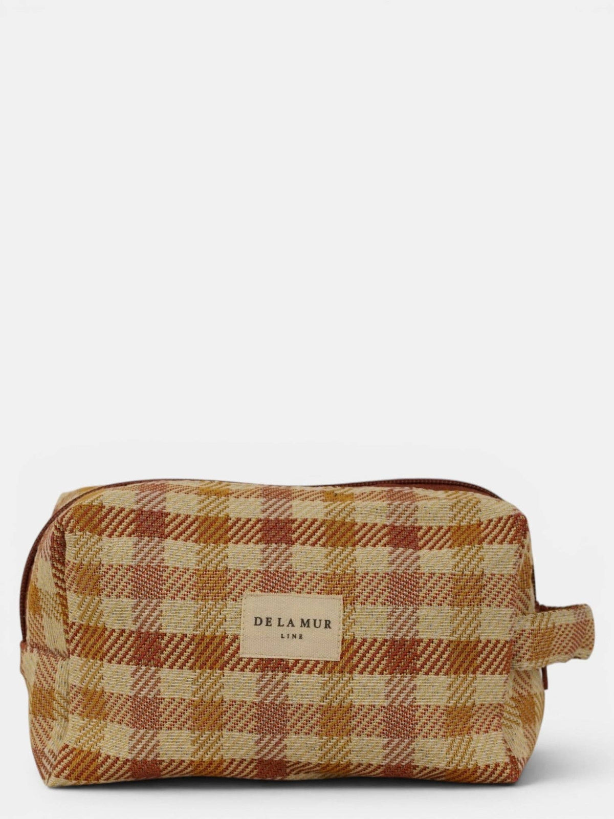 Gingham Jacquard Squared Makeup Bag – Terracotta & Orange (Zia)