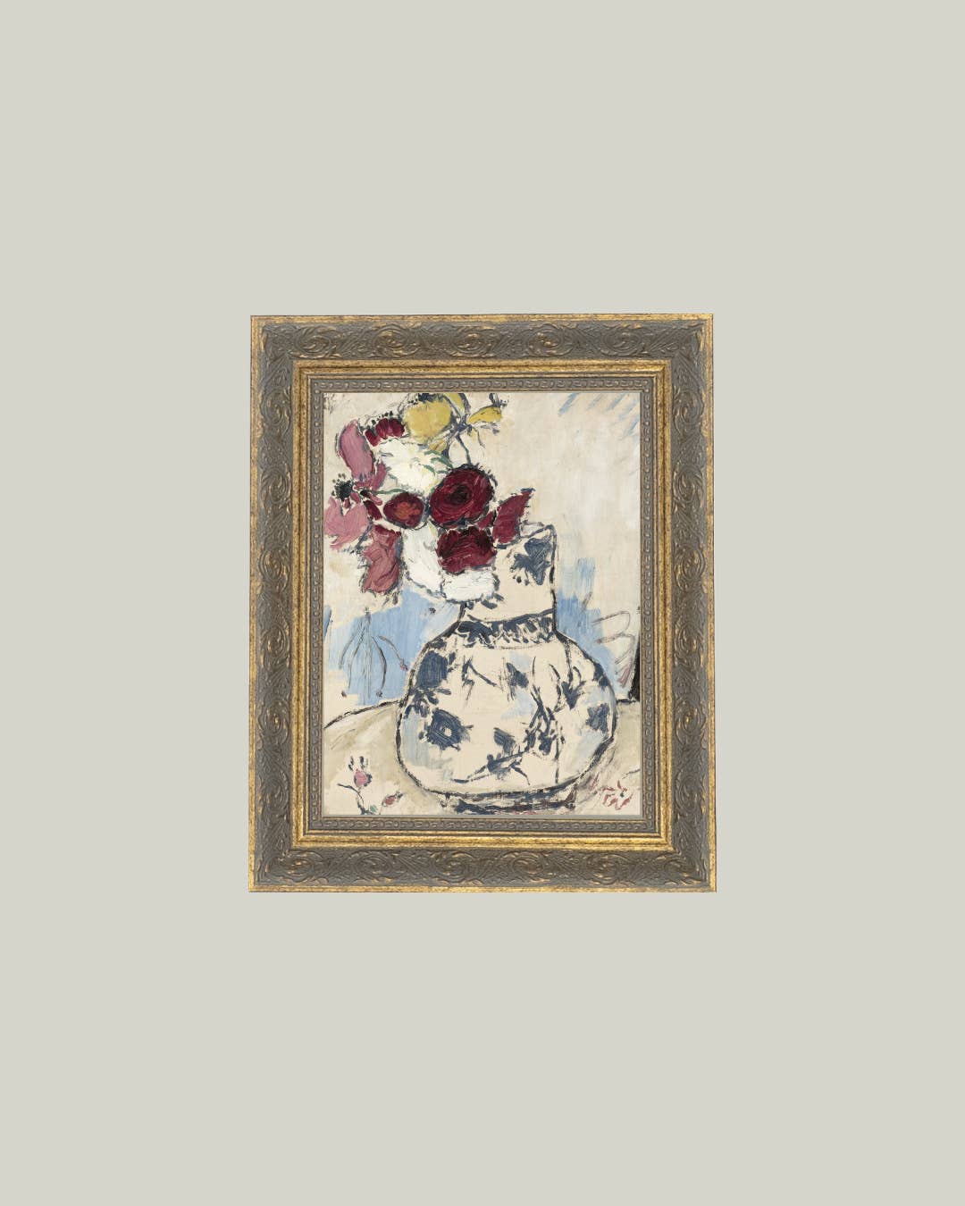 Potted Flowers Framed Antique Art: 8x10