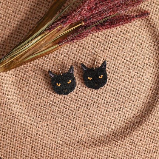 Black Cat Hoop Earrings - Halloween