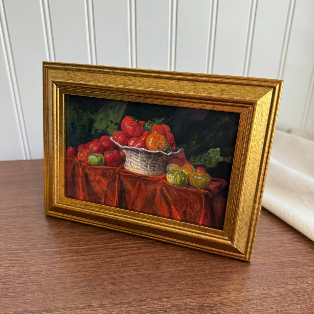 Vintage Style Basket of Tomatoes Still Life Art Print Framed