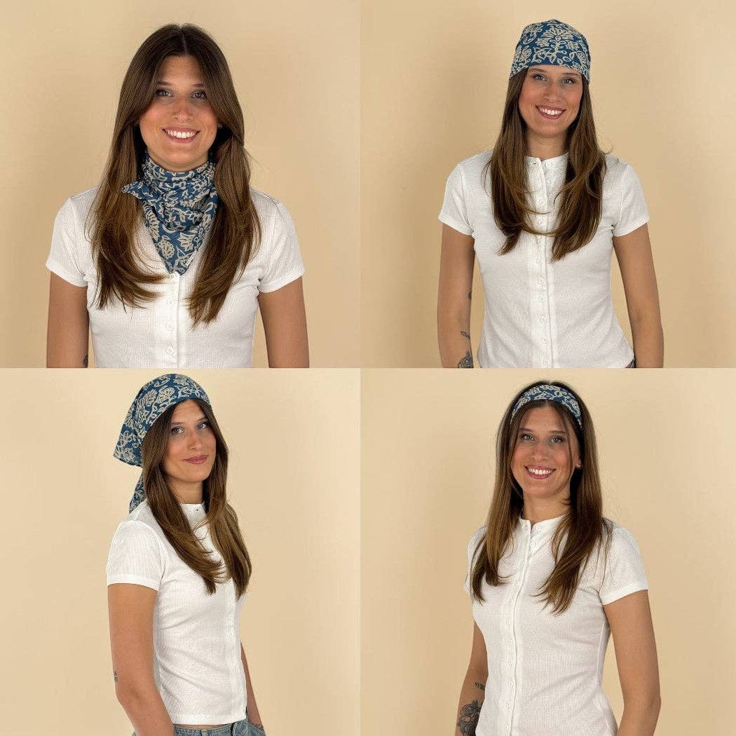Floral Chiffon Square Scarf – Navy & Cream (Akay)