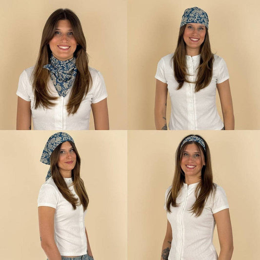 Floral Chiffon Square Scarf – Navy & Cream (Akay)