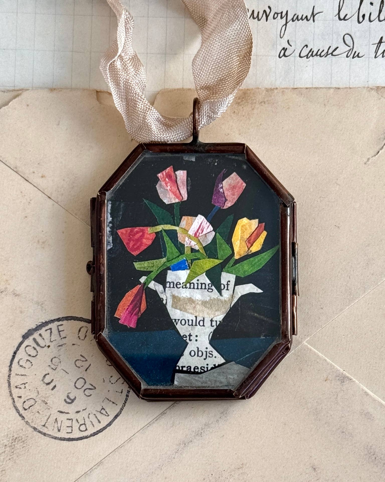 Tulips in Urn - Handmade Art Locket