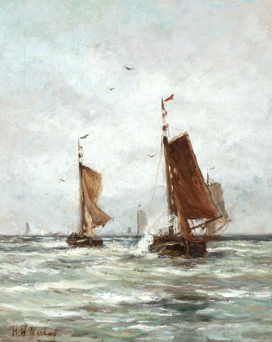Fishing on the Choppy Sea Antique Art Print