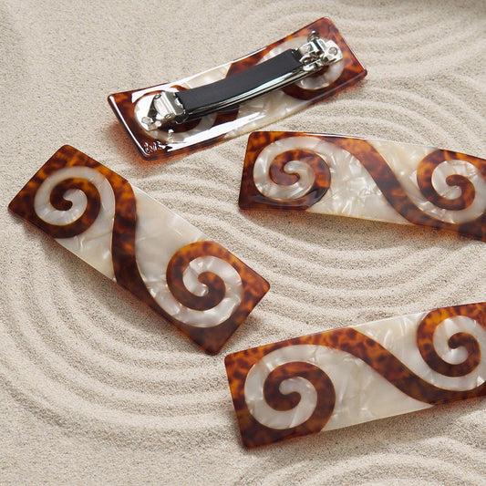 Twin Spiral French Barrette Hair Clip in Tortoise Acetate