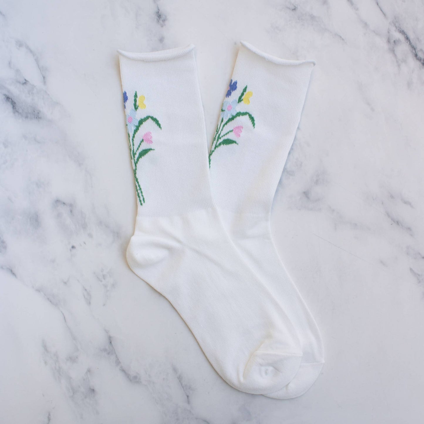 Women's Flower Bouquet Socks: White