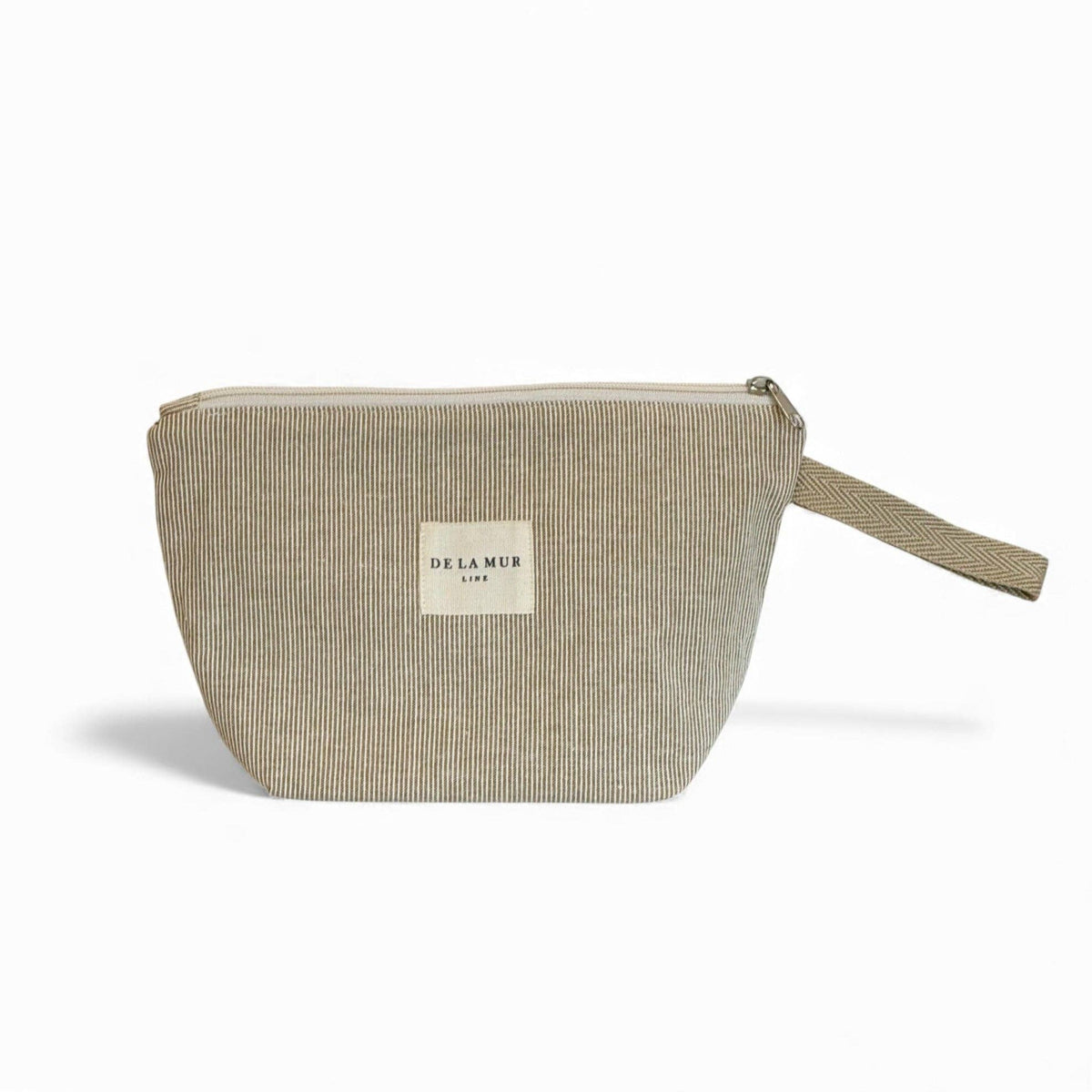 Striped Jacquard Large Makeup Bag – Olive & Cream (Foz)