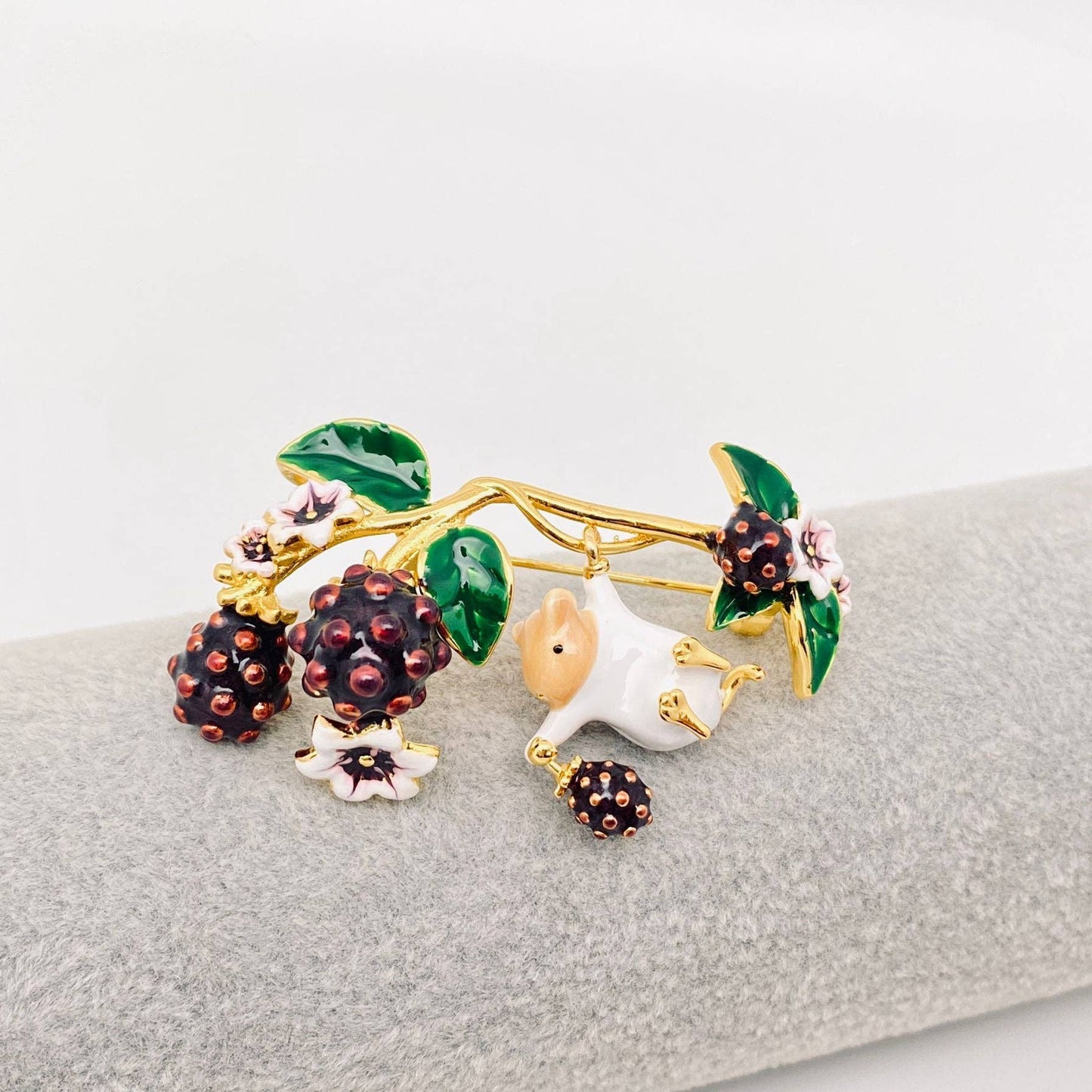 The Chipmunk Picking Raspberries - Enamel Brooch