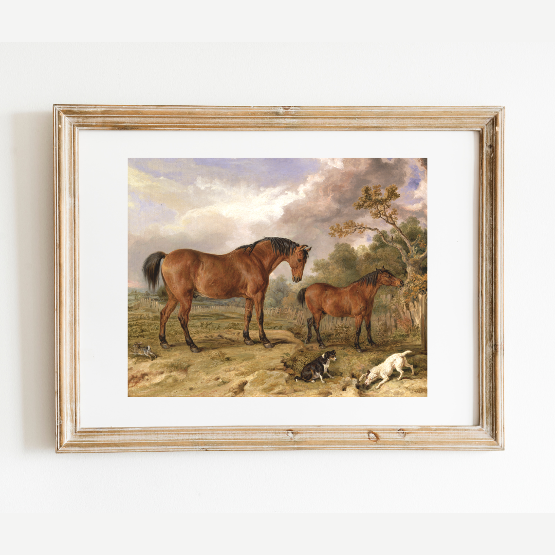 Horses & Dogs Antique Art Print