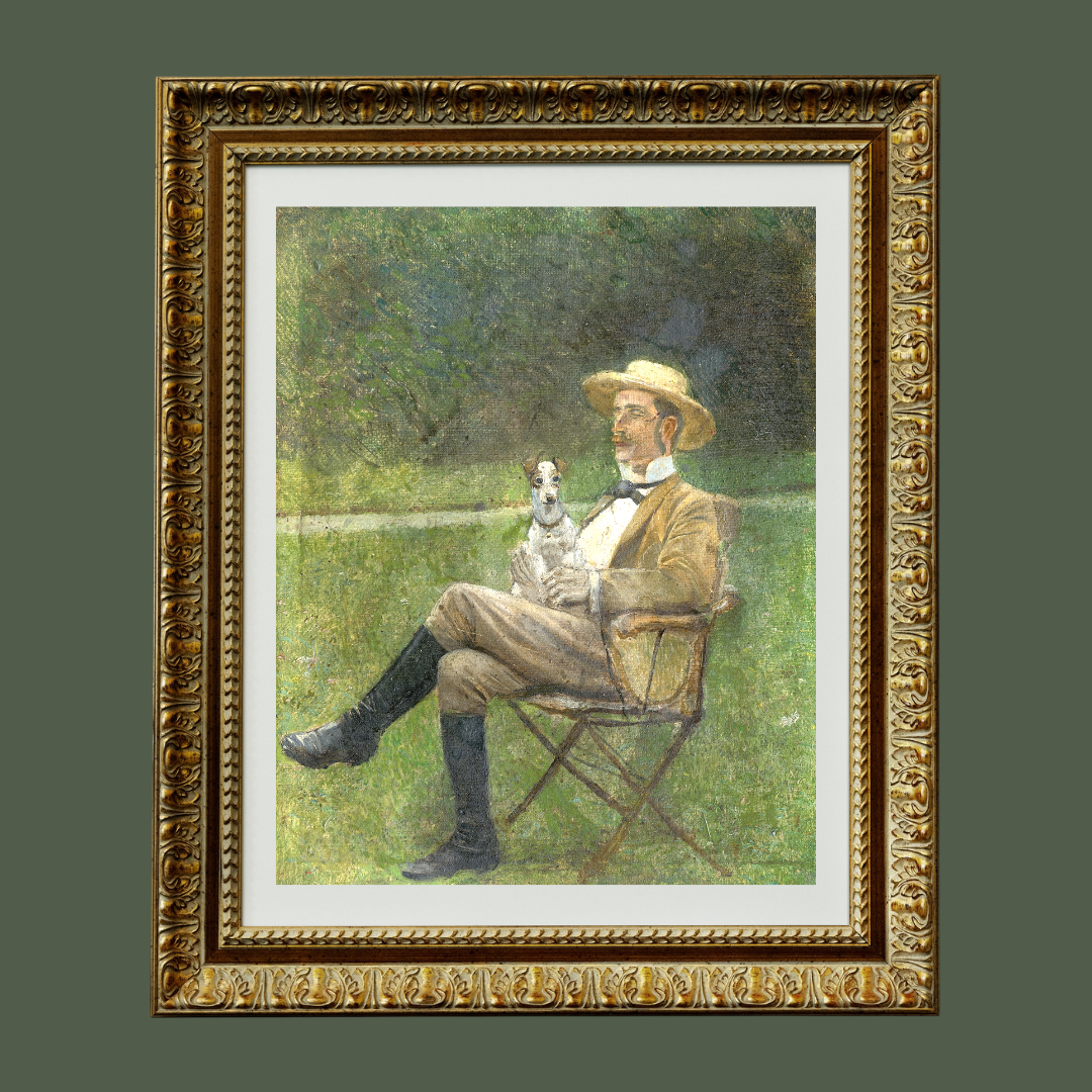 Man with Dog Antique Art Print
