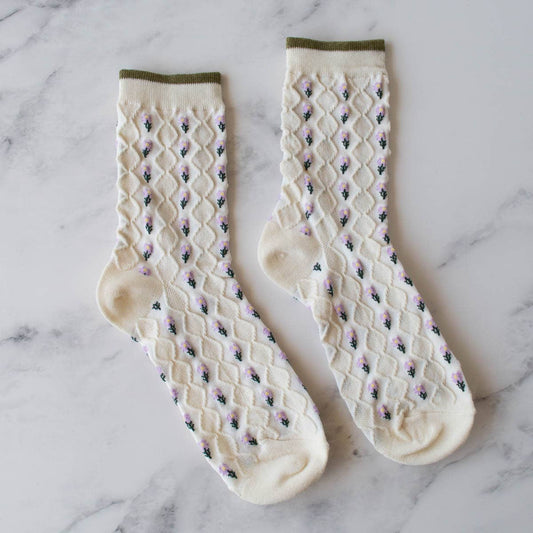 Little Daisy Diamond Shape Socks: Warm Sage