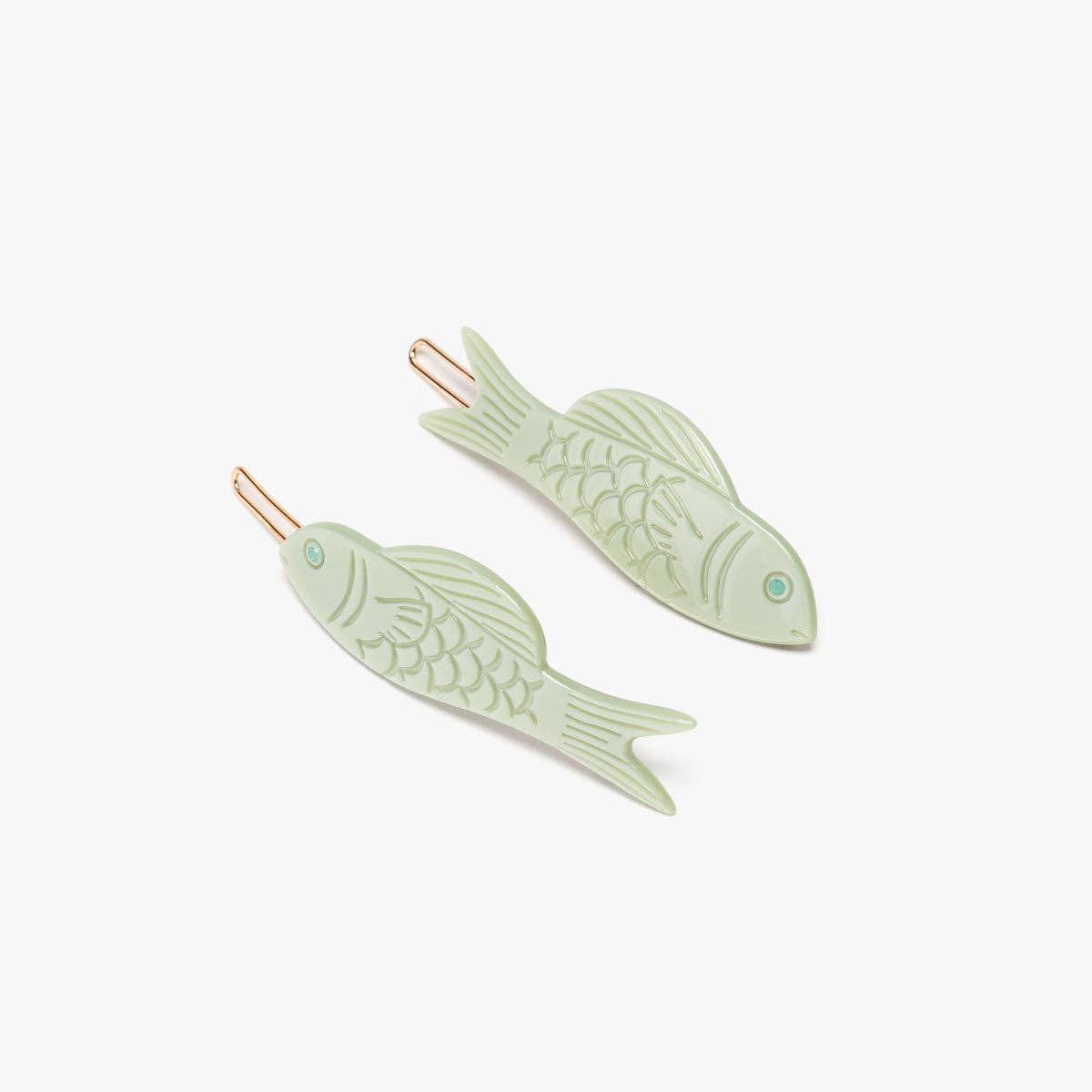 Jade Green Acetate Fish Women's Hair Clip Barrette Set