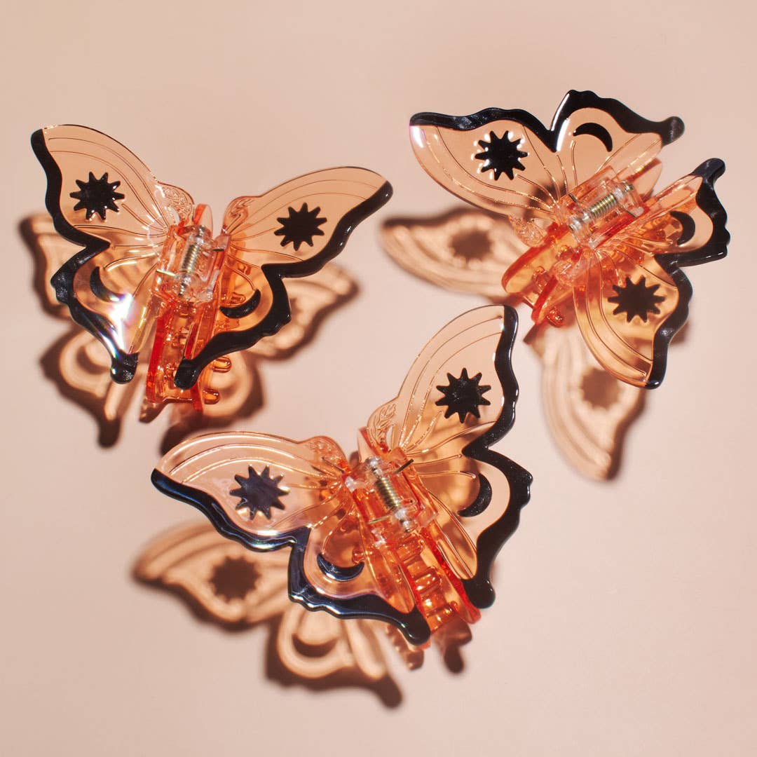 Women's Orange Acetate Monarch Butterfly Hair Claw Clip