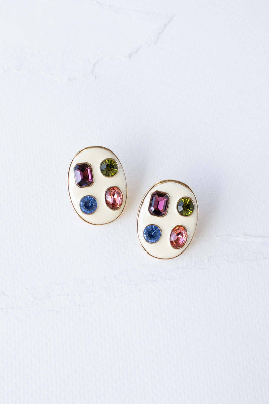 Vintage-Inspired Gemstone Oval Earrings