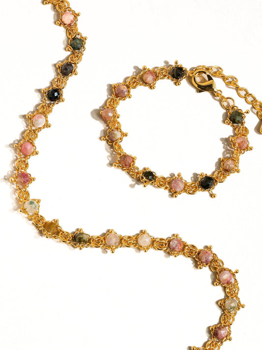 Skylar Gold Multi-Stone Chained Necklace: Multi-Colored / Necklace