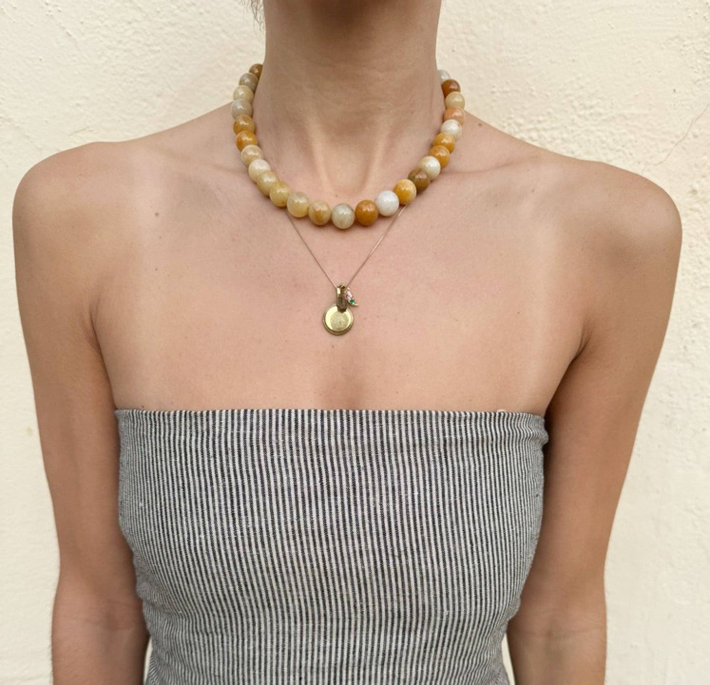 Caramel Yellow Topaz Beaded Necklace: 18"