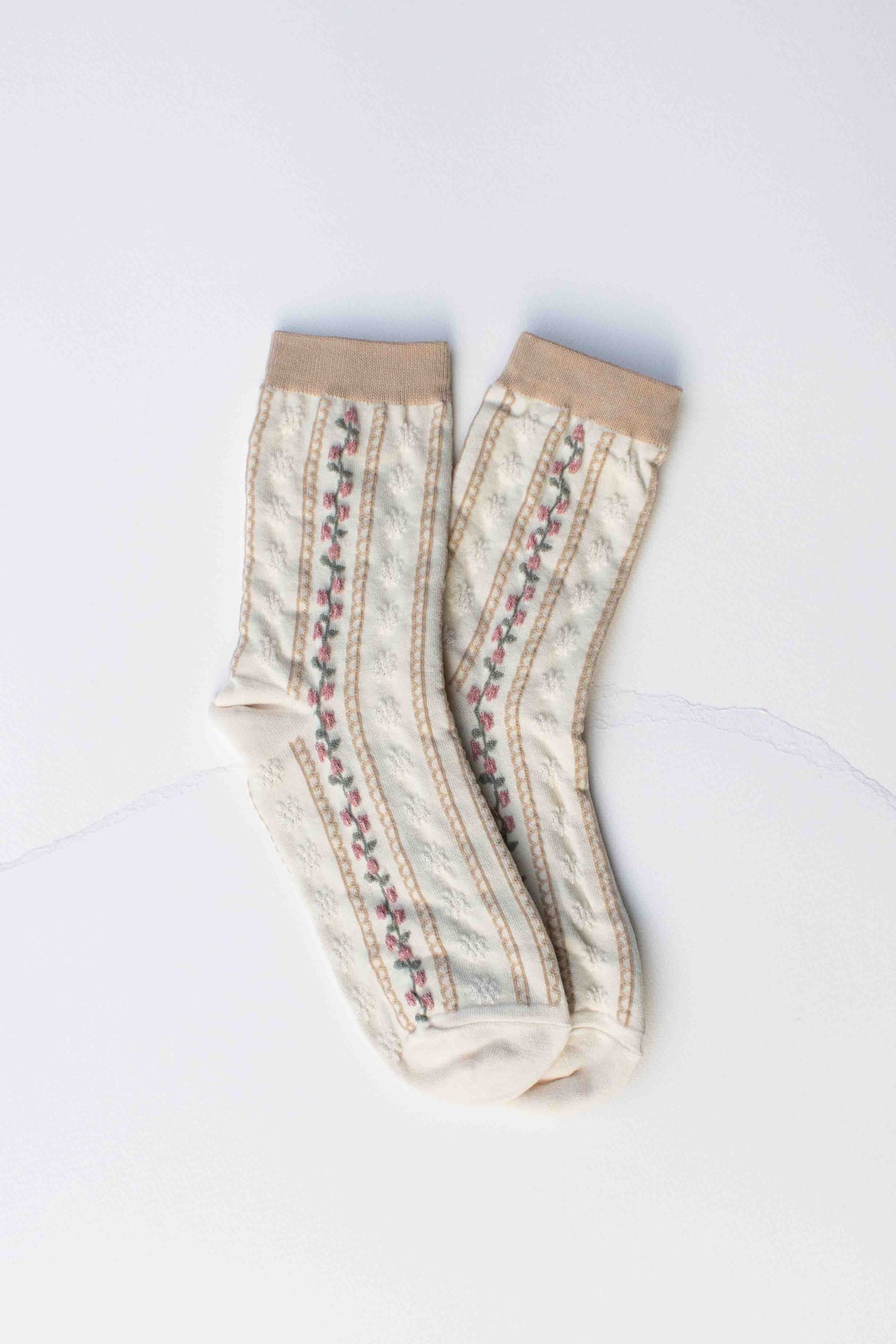 Vintage Stripe Floral Cotton Blend Socks