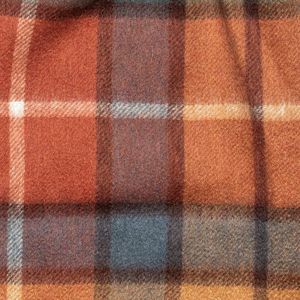 Pure Wool Tartan Check Scarf: Camel Thomson