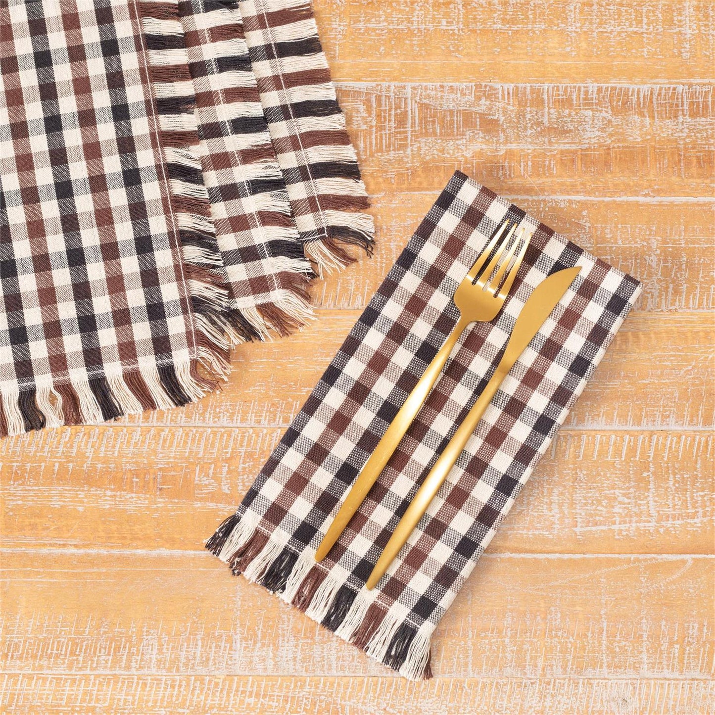 Brown Plaid Napkins - Set of 4