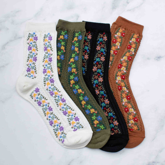Women's Aahana Floral Casual Socks: Black
