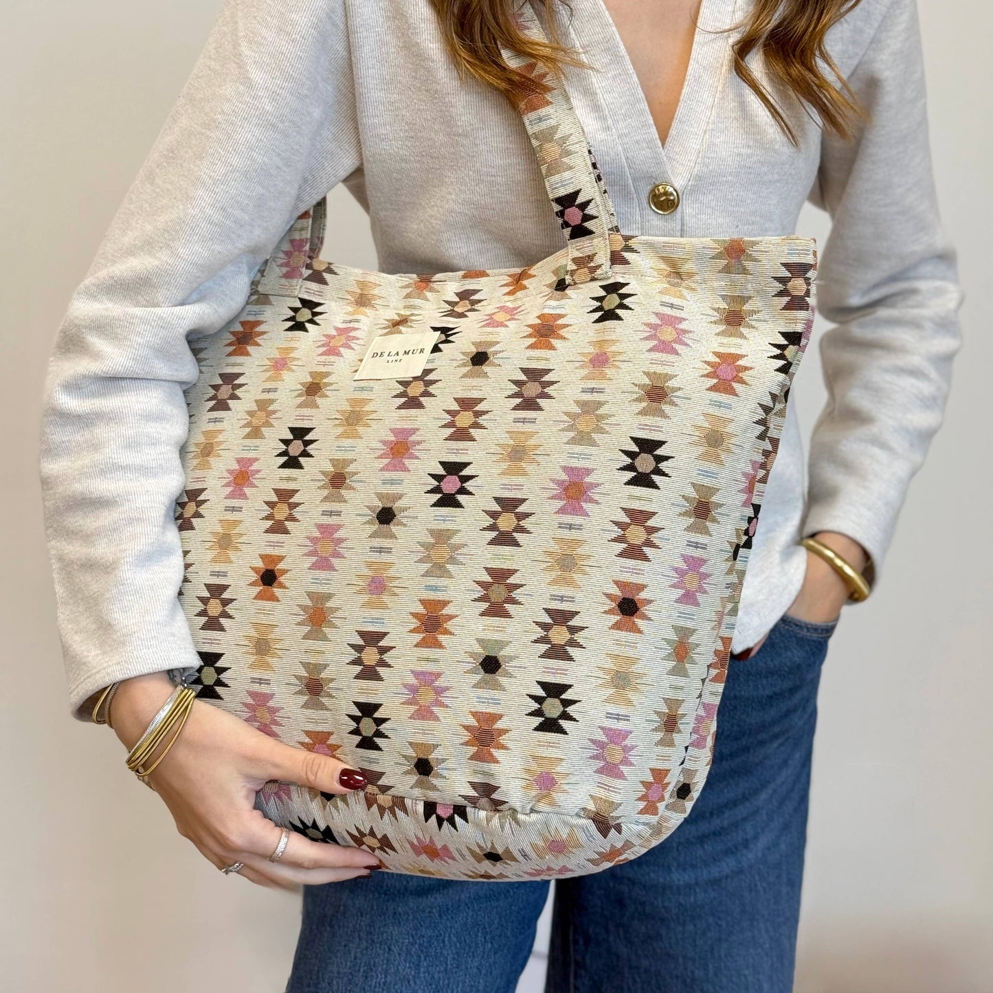 Zippered Bag in Spring Geo - Large