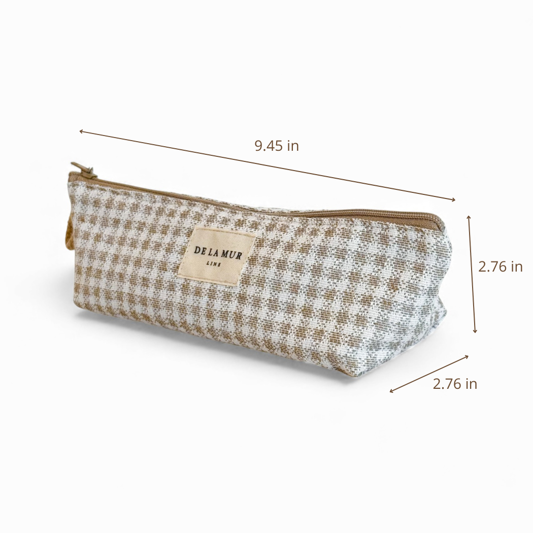 Gingham Jacquard Pencil Case – Beige & Ecru (Vison)