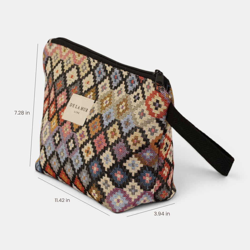 Geometric Jacquard Large Makeup Bag – Multicolor (Ore)
