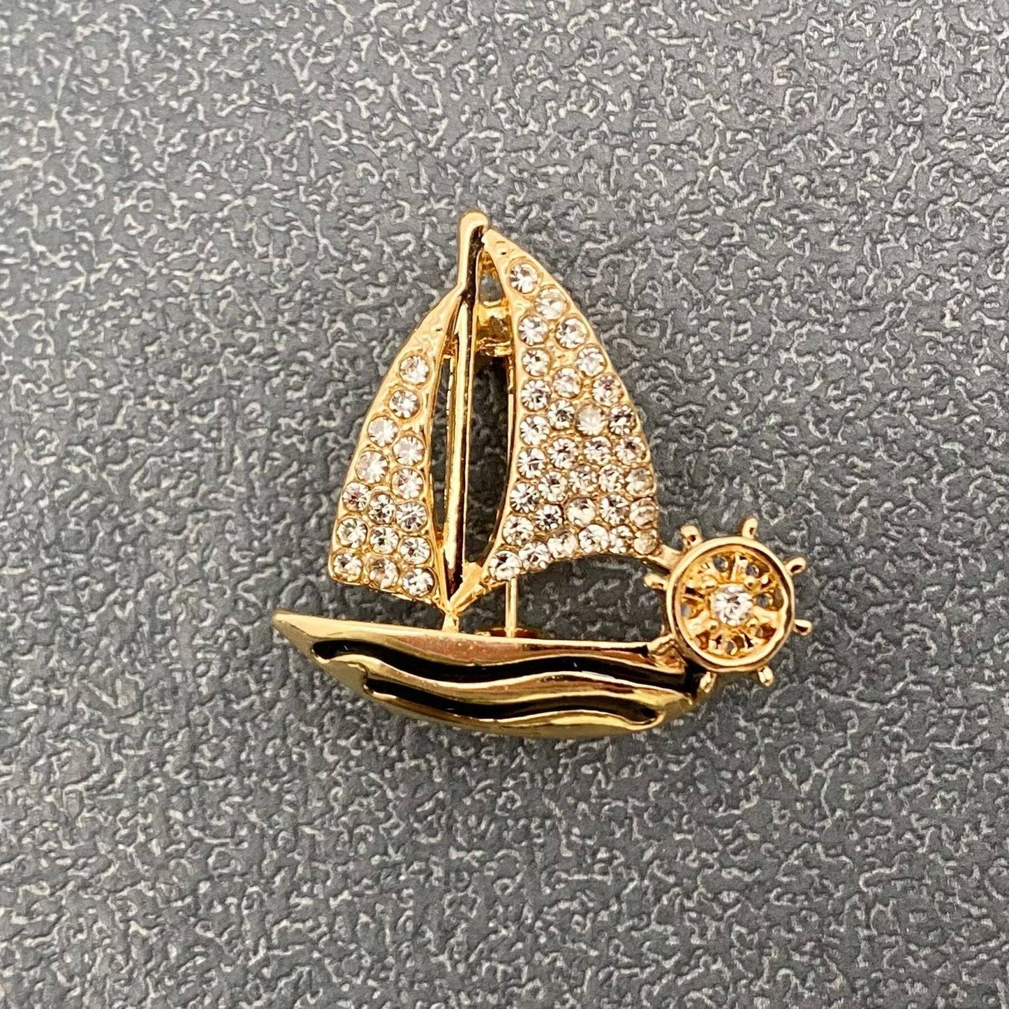 Rhinestone Sailboat Brooch