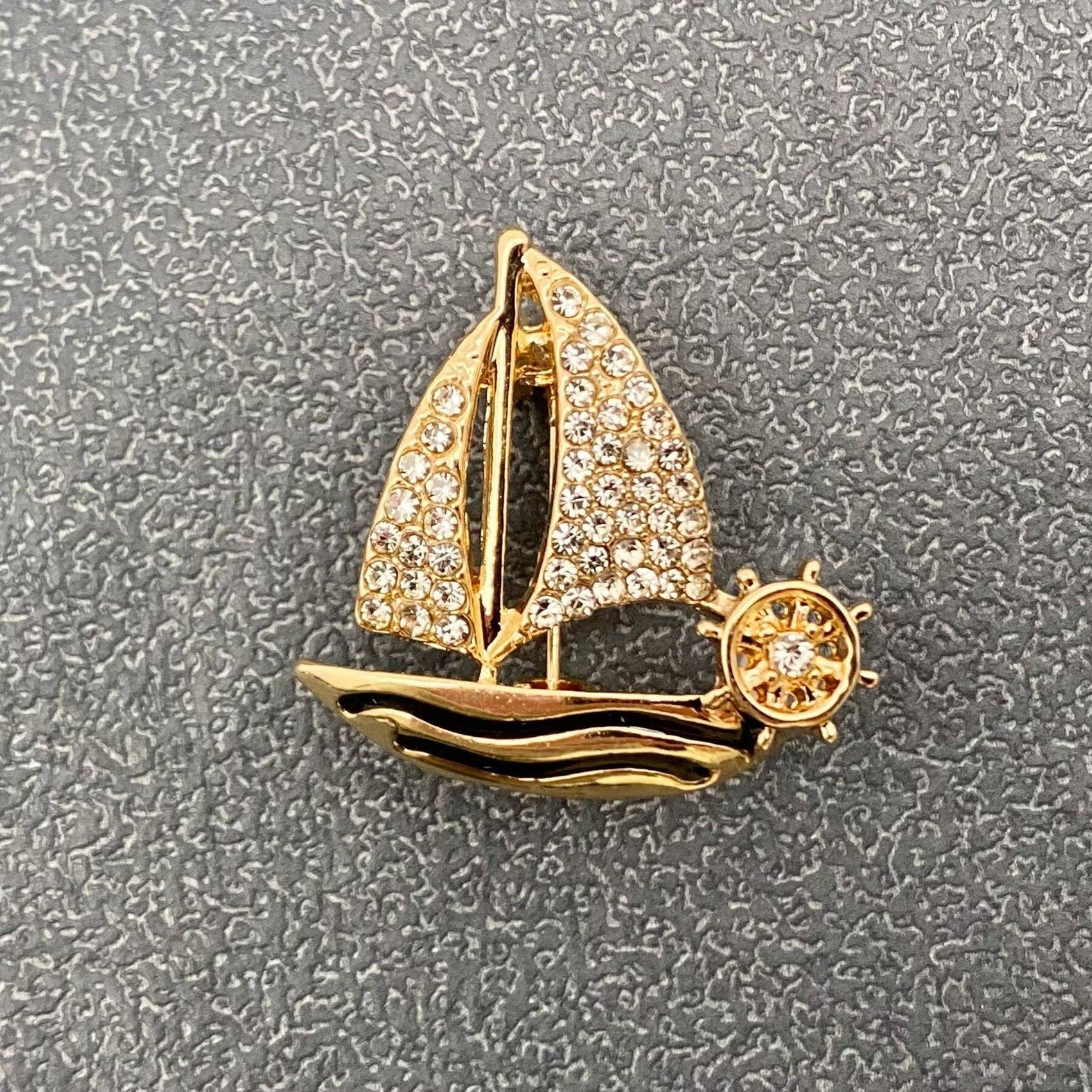 Rhinestone Sailboat Brooch