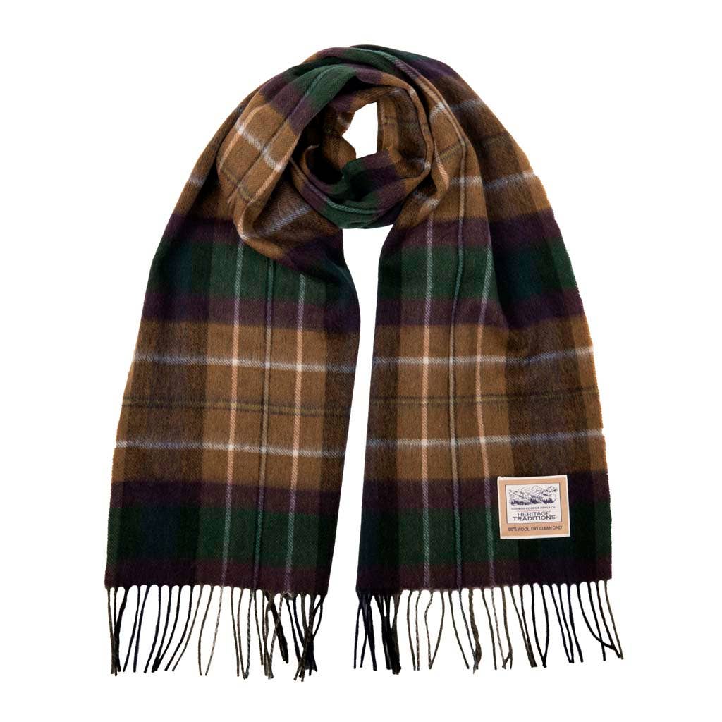 Pure Wool Tartan Check Scarf: Country Purple and Tan