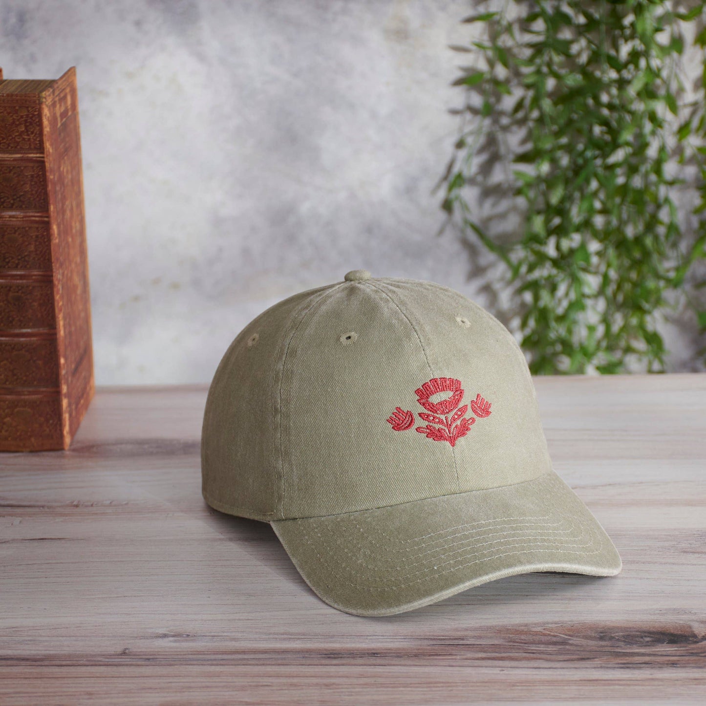 Red Folk Floral Baseball Cap
