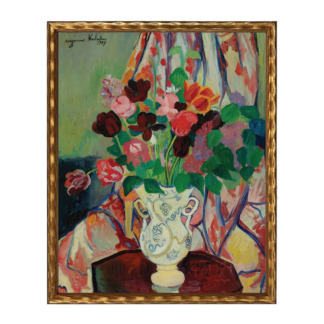 Vintage oil painting of flowers in vase J