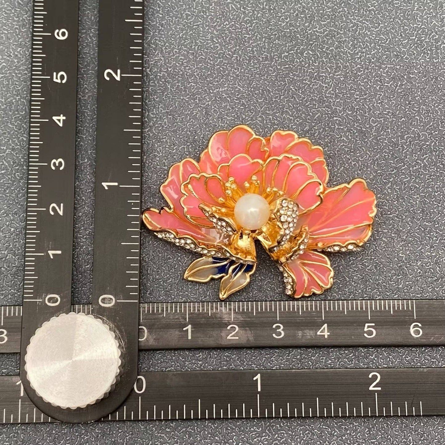 Rhinestone Enamel Peony Flower Brooch