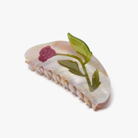 Women's Wild Rose Flower Long Hair Claw in Pink Acetate