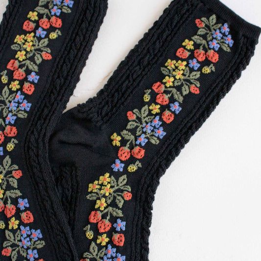Vintage Strawberry Socks: Black