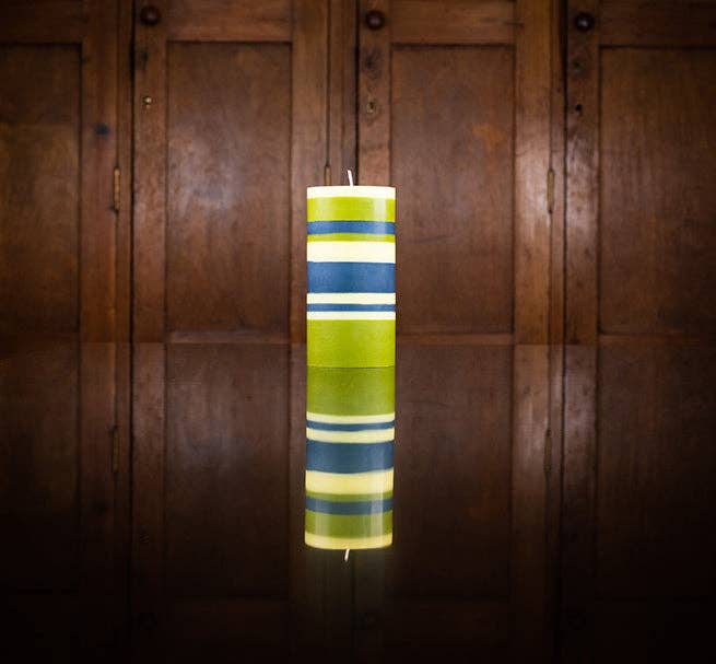 British Colour Standard Pillar Candles - Olive, Indigo and Jasmine