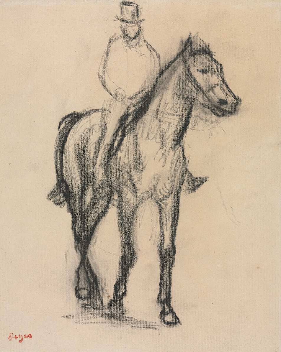 Horse and Rider Sketch Antique Art Print