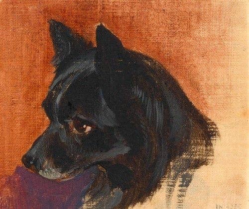 Kopf eines kleinen schwarzen Hundes (around 1840–1850): 5x7 Inches