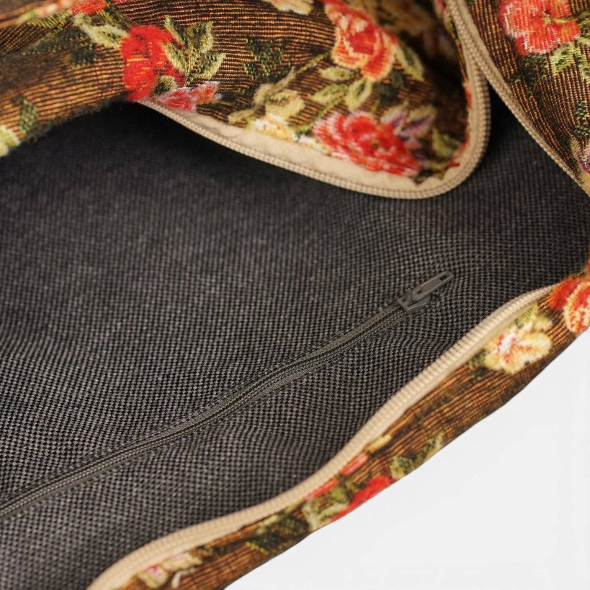 Floral Jacquard Round Shoulder Bag – Brown & Red (Pepi)