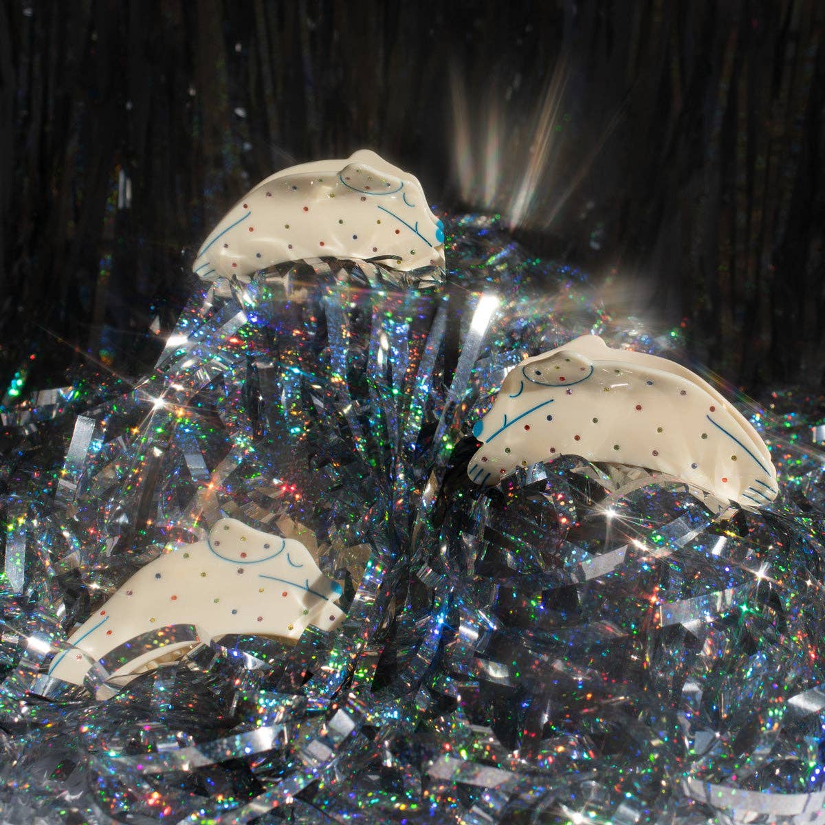 Puppy Dog Rainbow Rhinestone and Cream Acetate Hair Claw