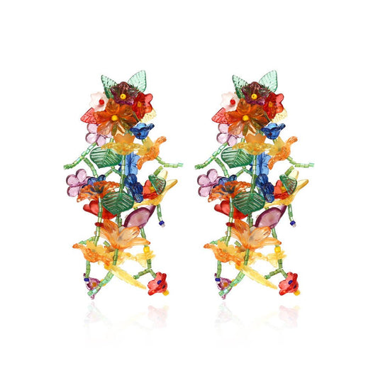 Hand-woven Long Flower Tassel Earrings
