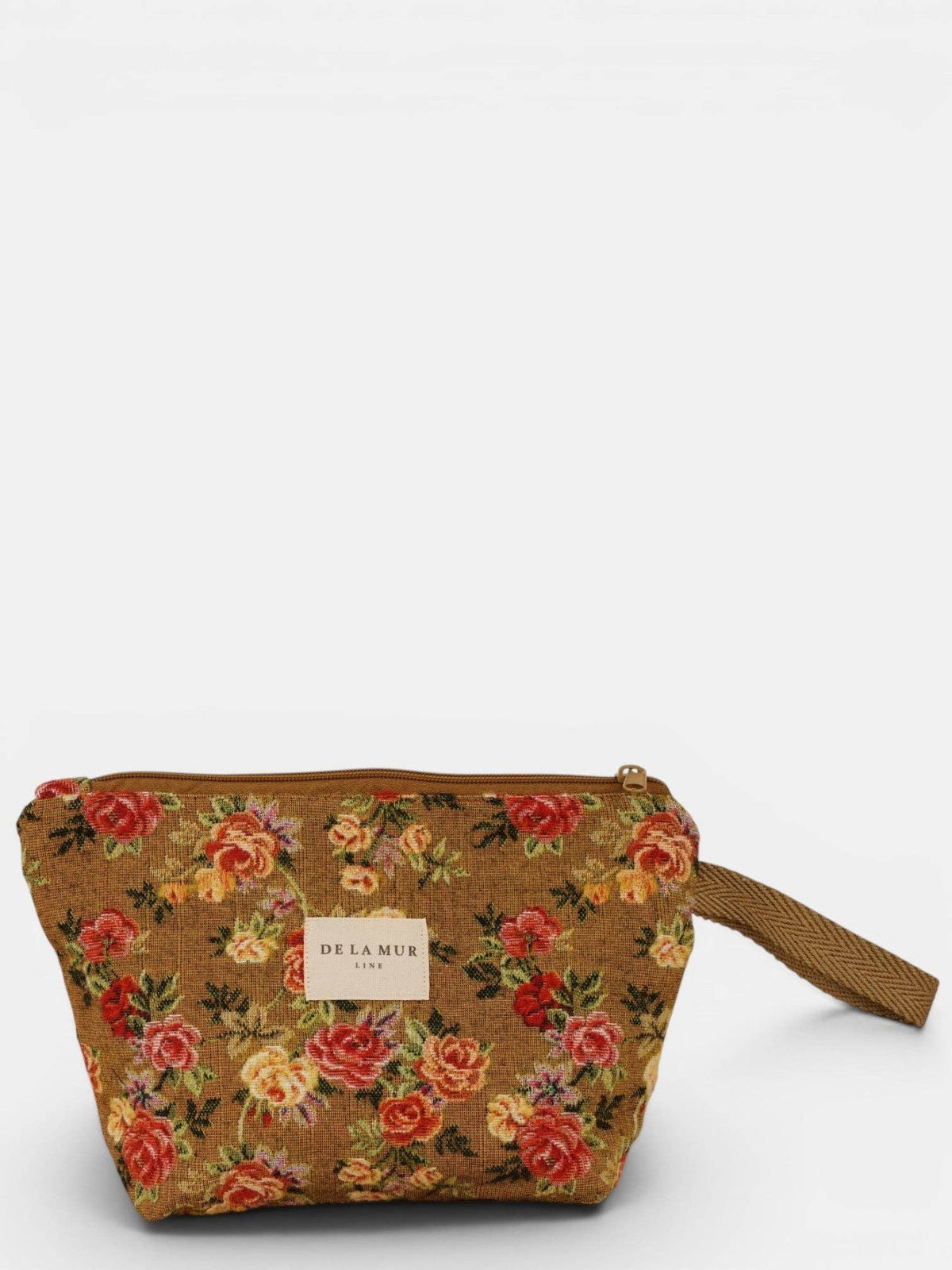 Floral Jacquard Large Makeup Bag – Mustard & Red (Esme)