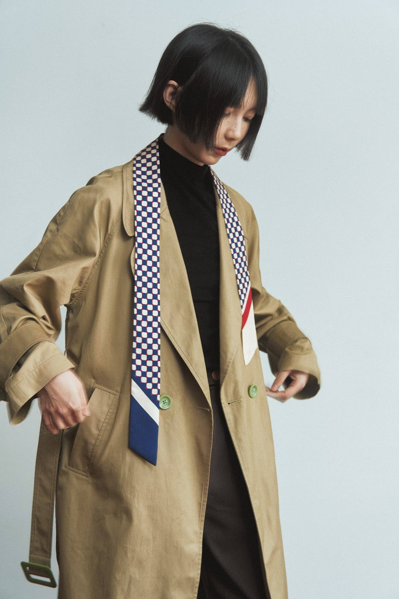 "Checkerboard" Silk Twill Skinny Scarf