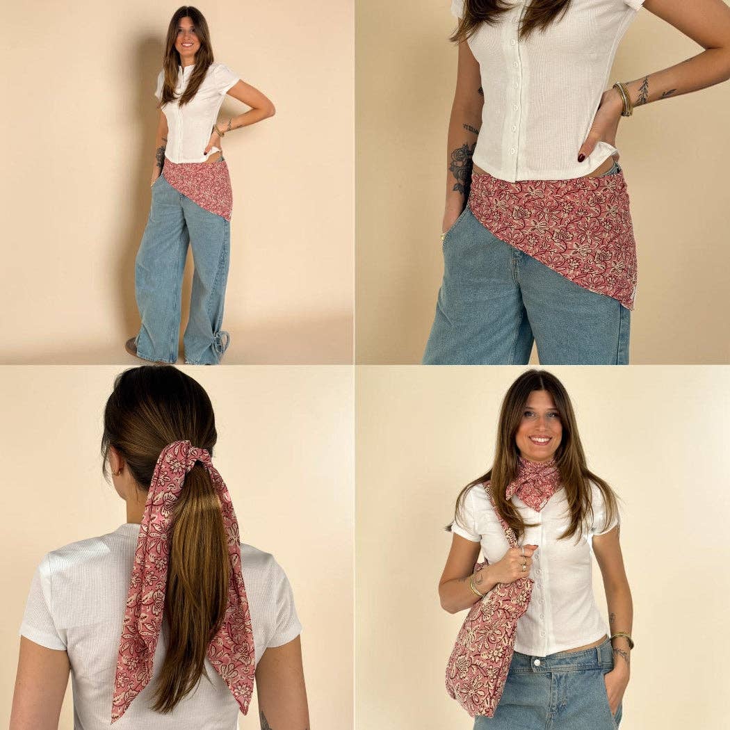 Floral Chiffon Square Scarf – Ecru & Pink (Came)